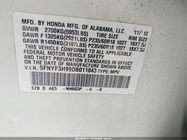 2013 HONDA PILOT TOURING