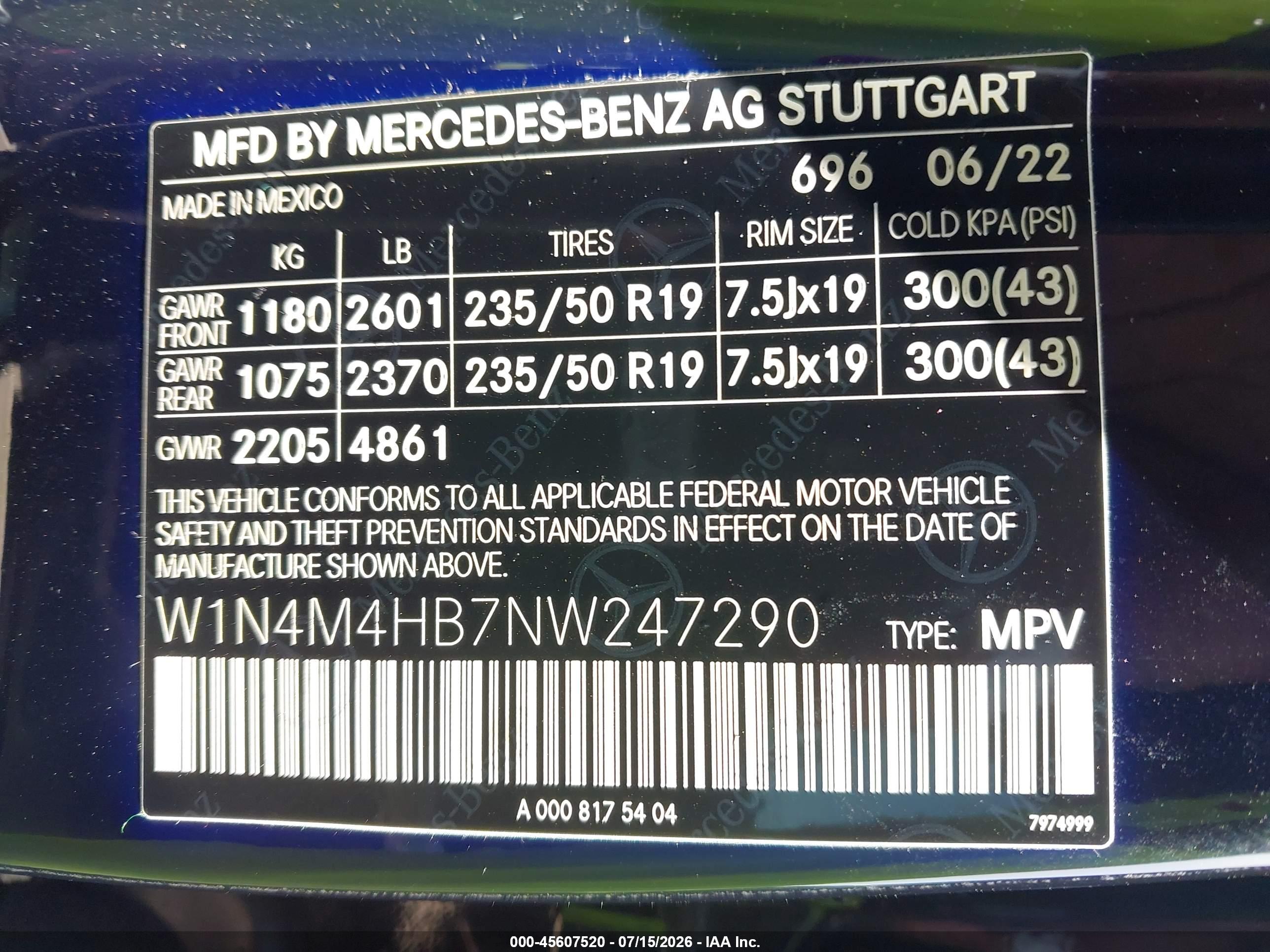 2022 MERCEDES-BENZ GLB 250 4MATIC
