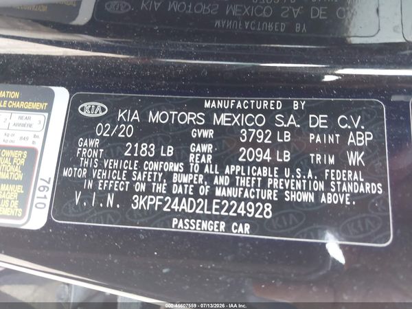 2020 KIA FORTE LXS