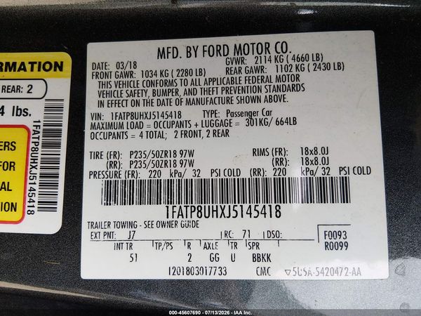 2018 FORD MUSTANG ECOBOOST PREMIUM