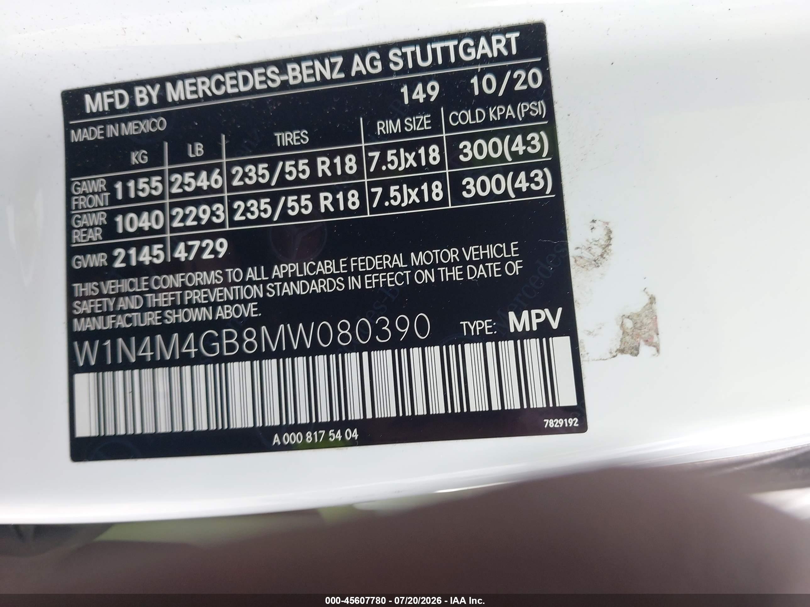 2021 MERCEDES-BENZ GLB 250 GLB250