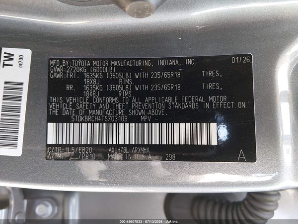 2026 TOYOTA HIGHLANDER HYBRID XLE — I9