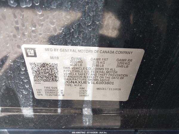 2020 CHEVROLET EQUINOX AWD LT 1.5L TURBO — I9