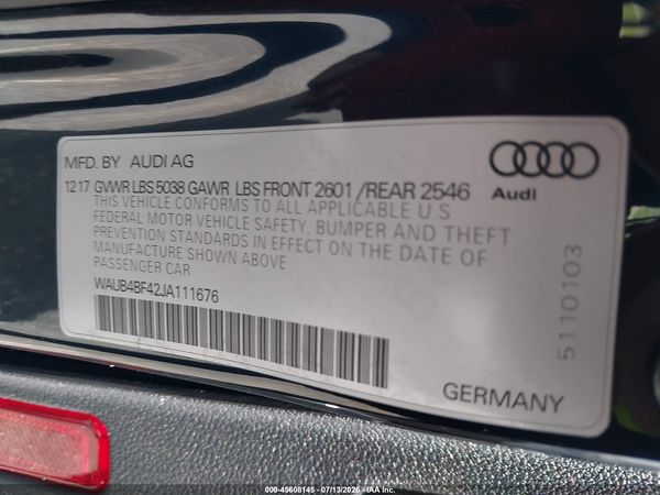 2018 AUDI S4 3.0T PREMIUM PLUS