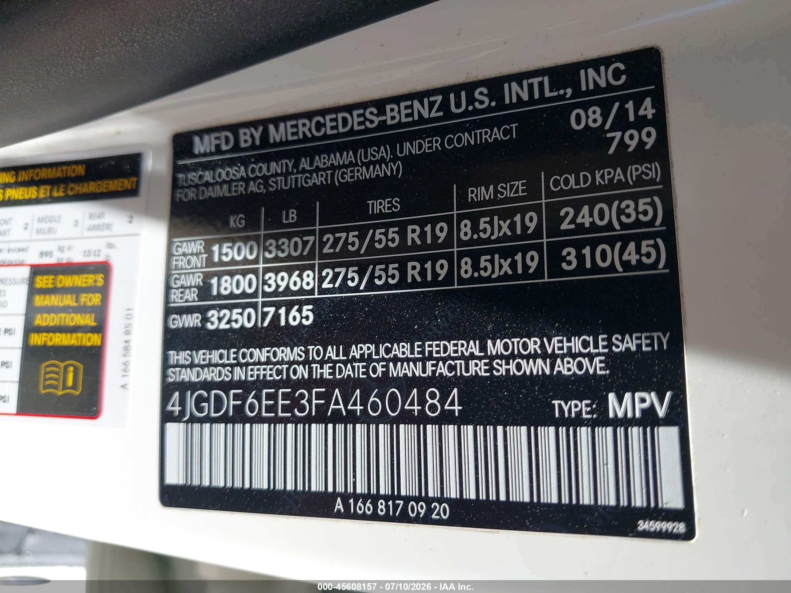 2015 MERCEDES-BENZ GL 450 4MATIC