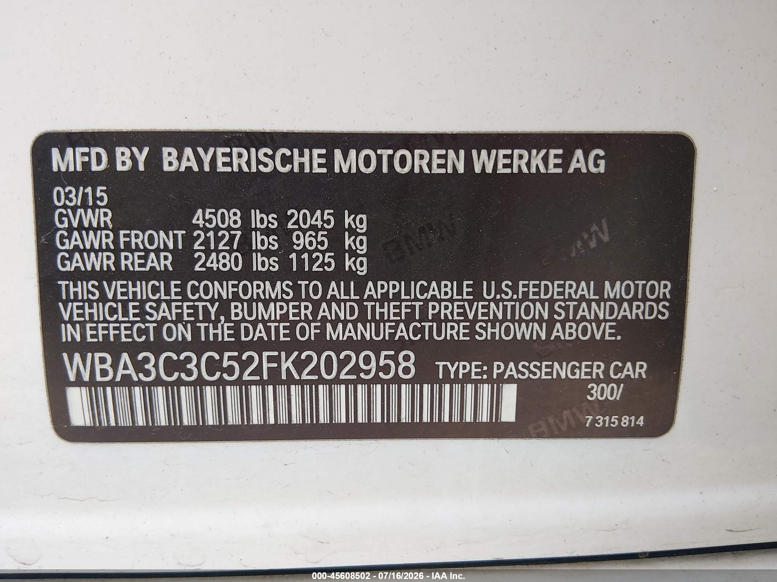 2015 BMW 320I XDRIVE