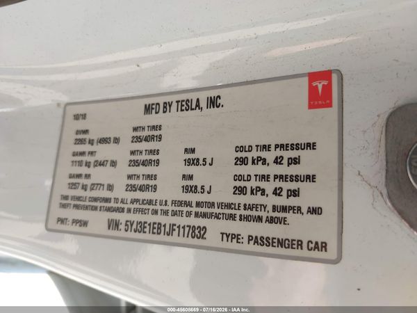 2018 TESLA MODEL 3 LONG RANGE/PERFORMANCE