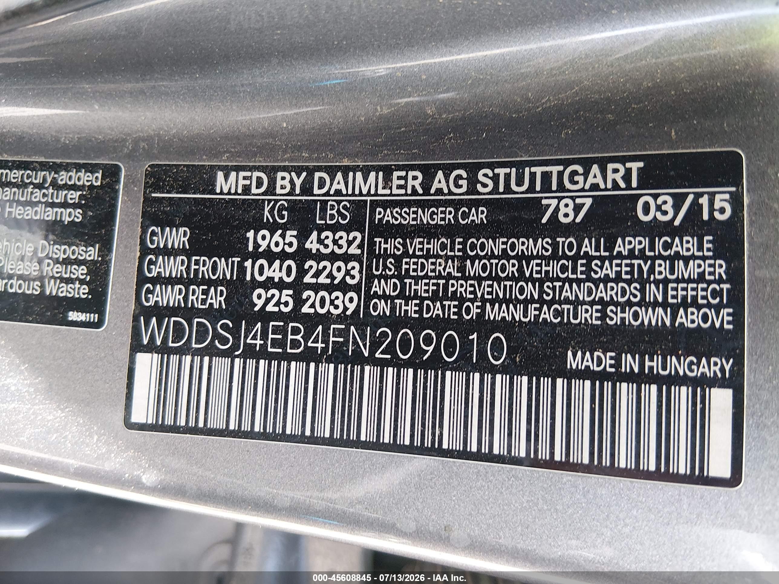 2015 MERCEDES-BENZ CLA 250 CLA250