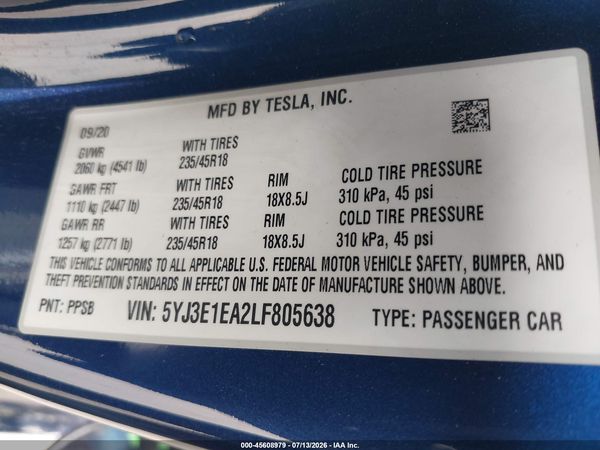2020 TESLA MODEL 3