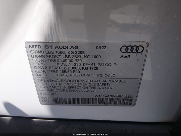 2022 AUDI E-TRON SPORTBACK PREMIUM S LINE QUATTRO