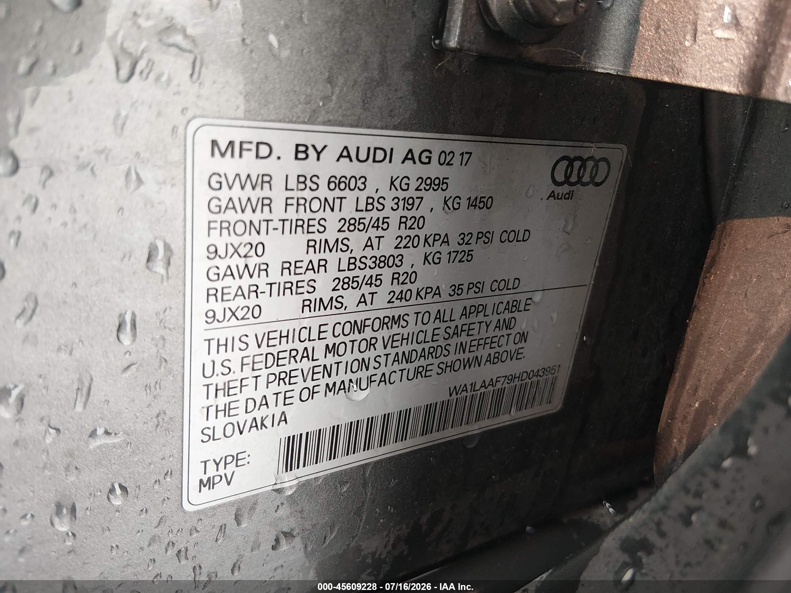 2017 AUDI Q7 3.0T PREMIUM