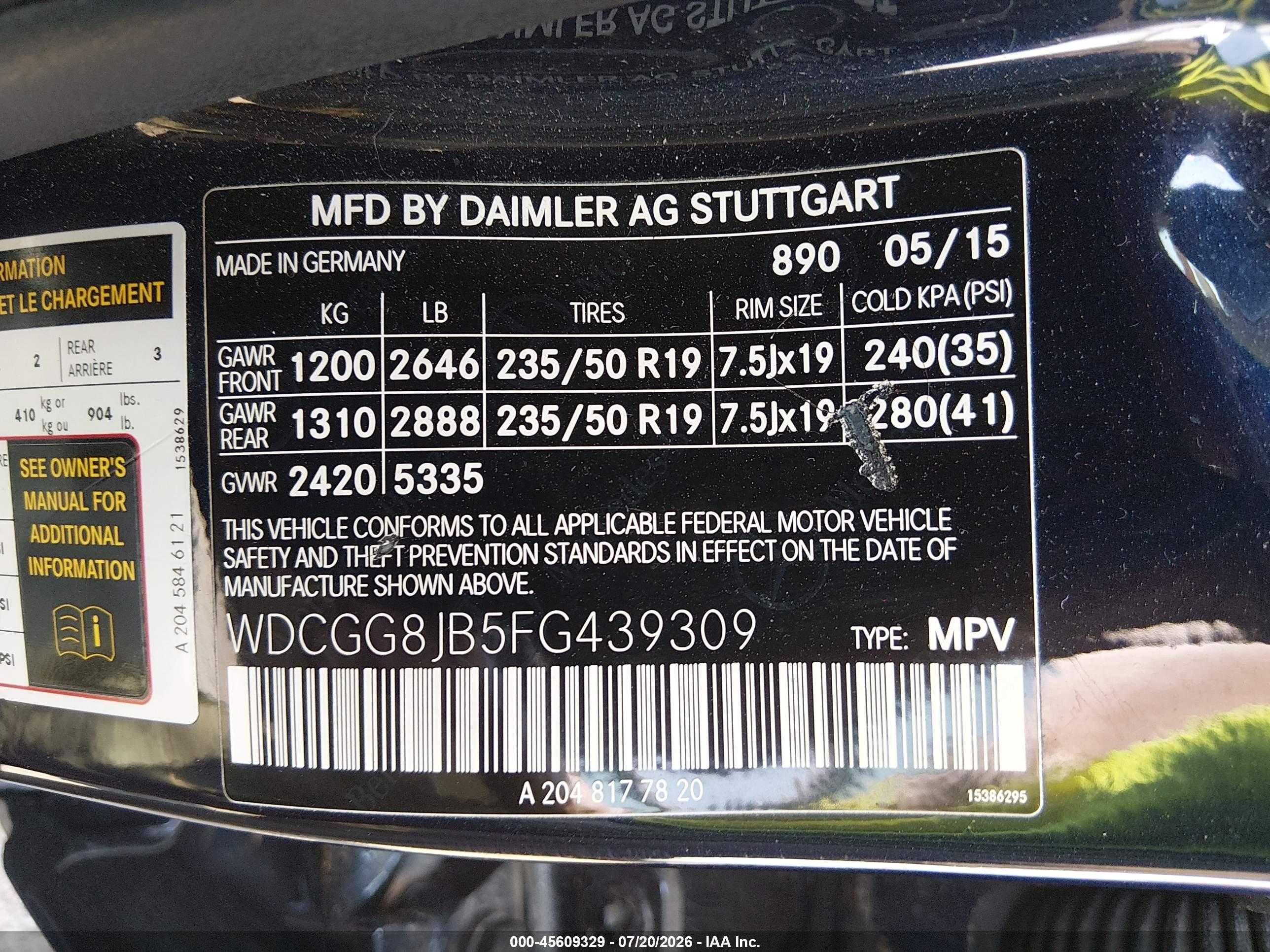 2015 MERCEDES-BENZ GLK 350 4MATIC