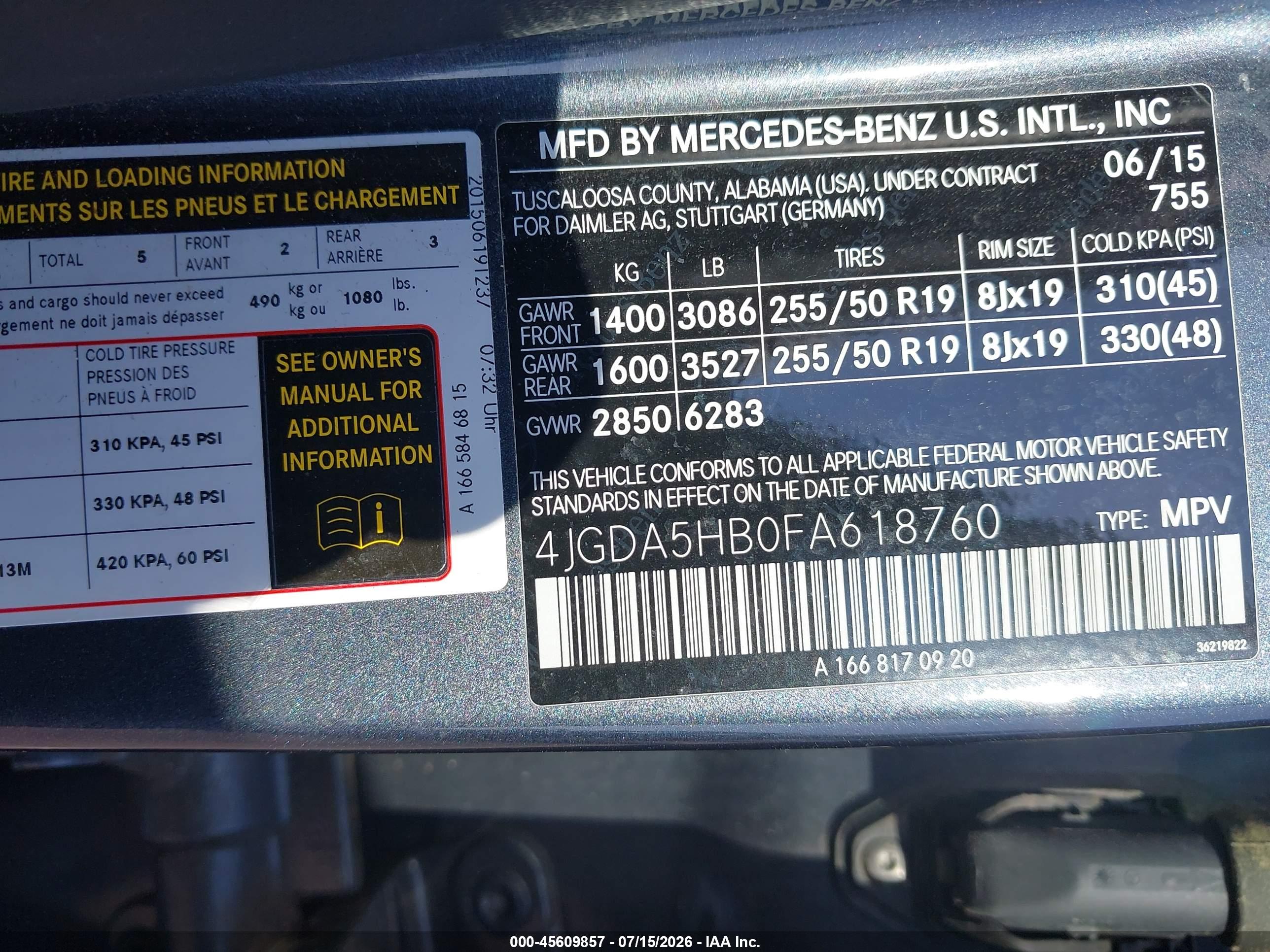 2015 MERCEDES-BENZ ML 350 ML350