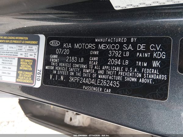 2020 KIA FORTE LXS