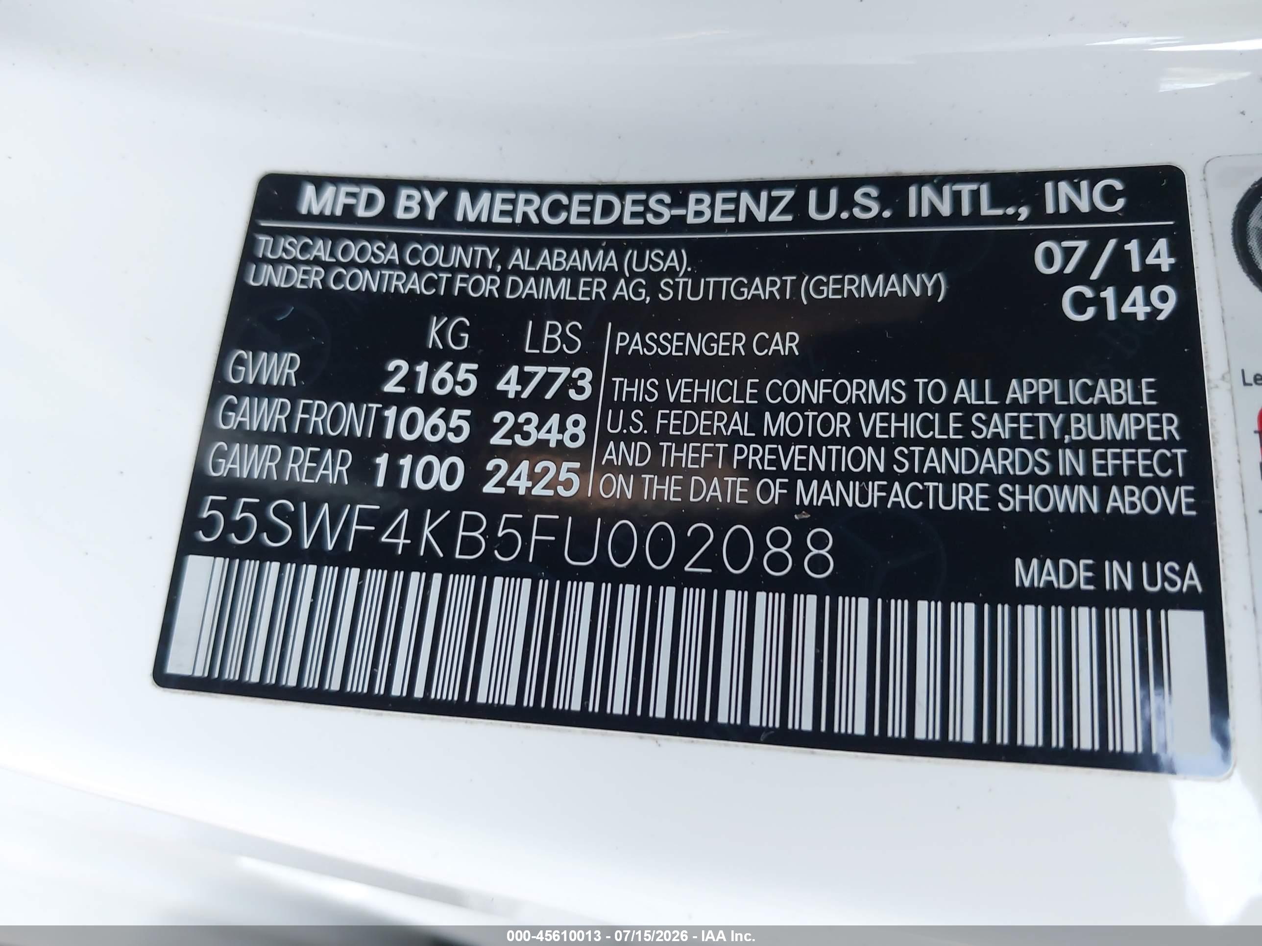 2015 MERCEDES-BENZ C 300 4MATIC