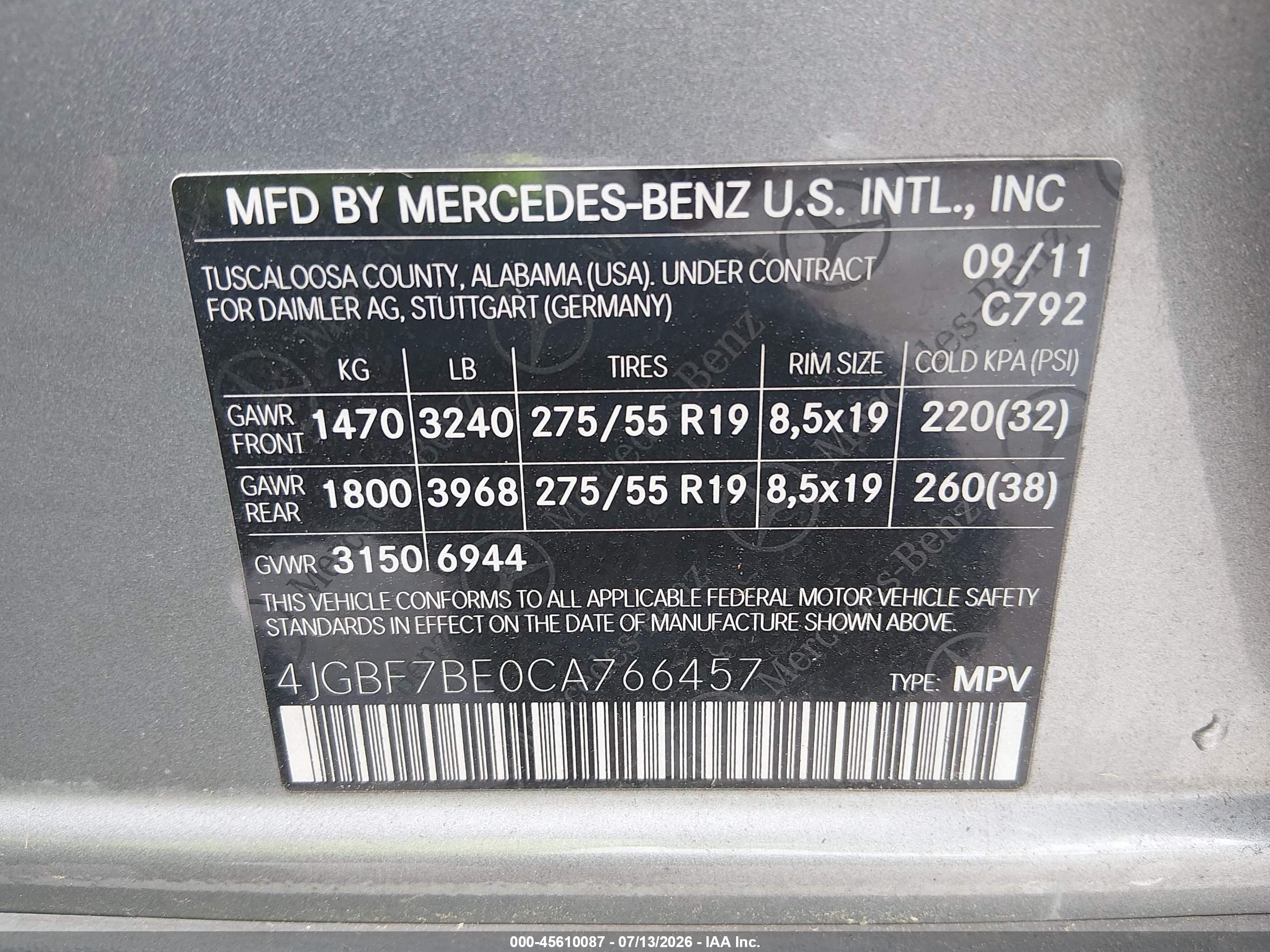 2012 MERCEDES-BENZ GL 450 4MATIC