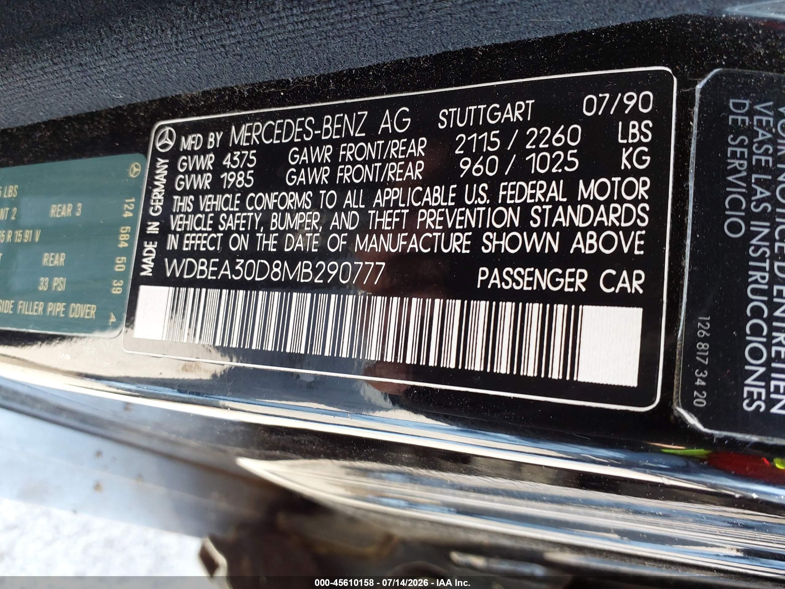 1991 MERCEDES-BENZ 300 300E