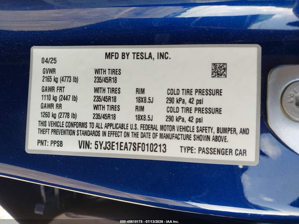 2025 TESLA MODEL 3