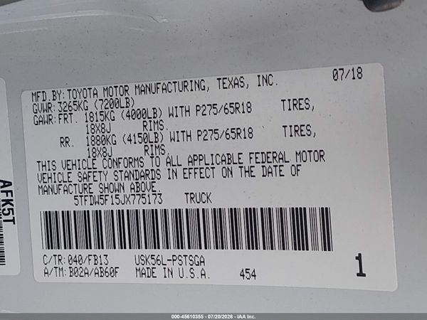 2018 TOYOTA TUNDRA SR5 5.7L V8