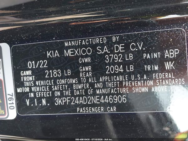 2022 KIA FORTE LXS