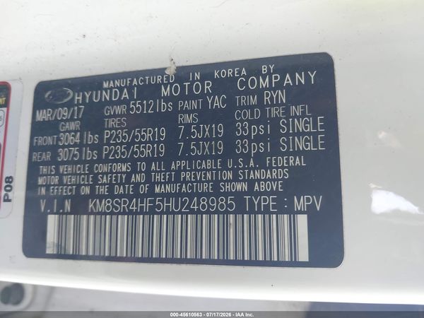 2017 HYUNDAI SANTA FE SE ULTIMATE