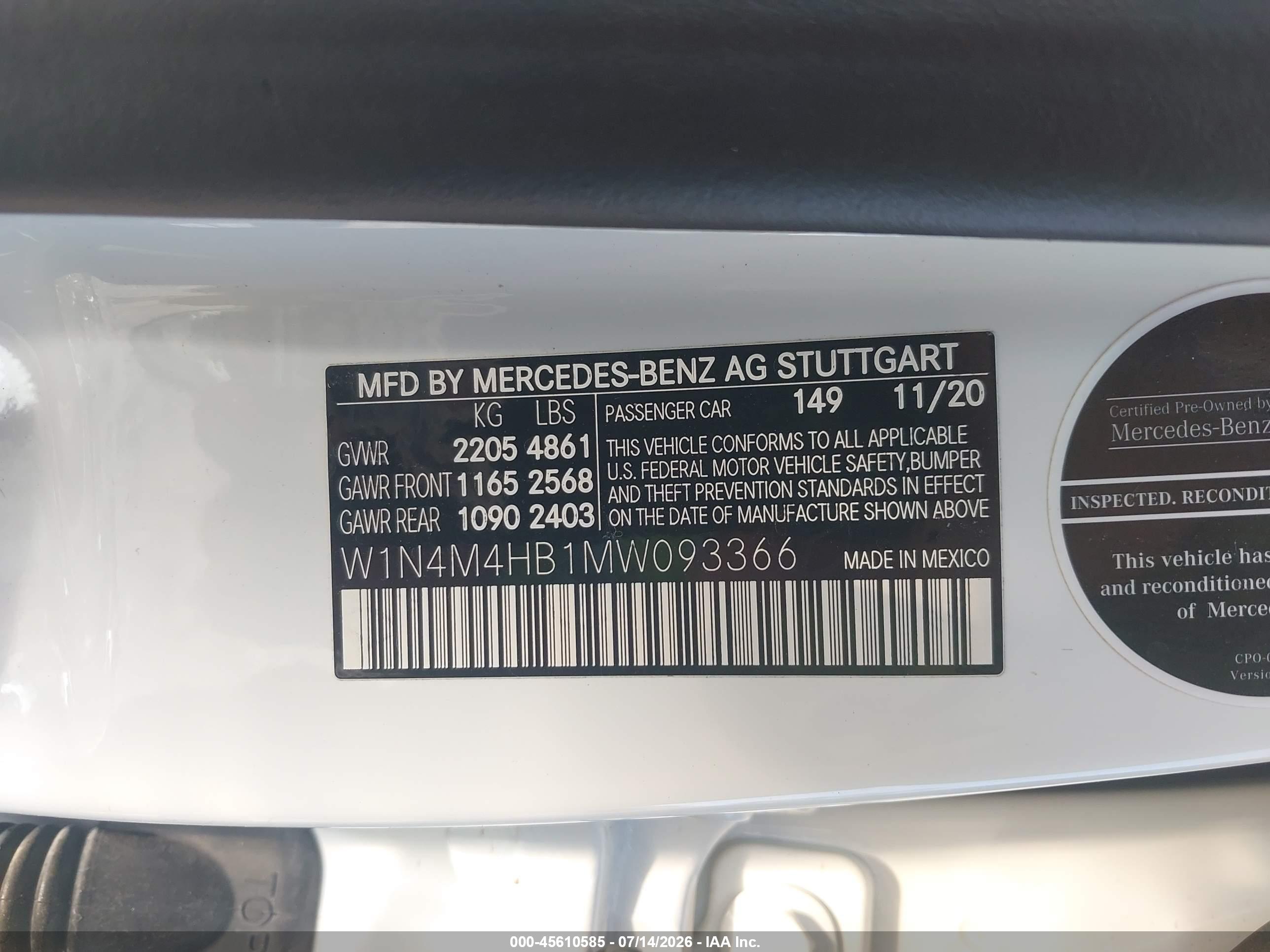 2021 MERCEDES-BENZ GLB 250 4MATIC