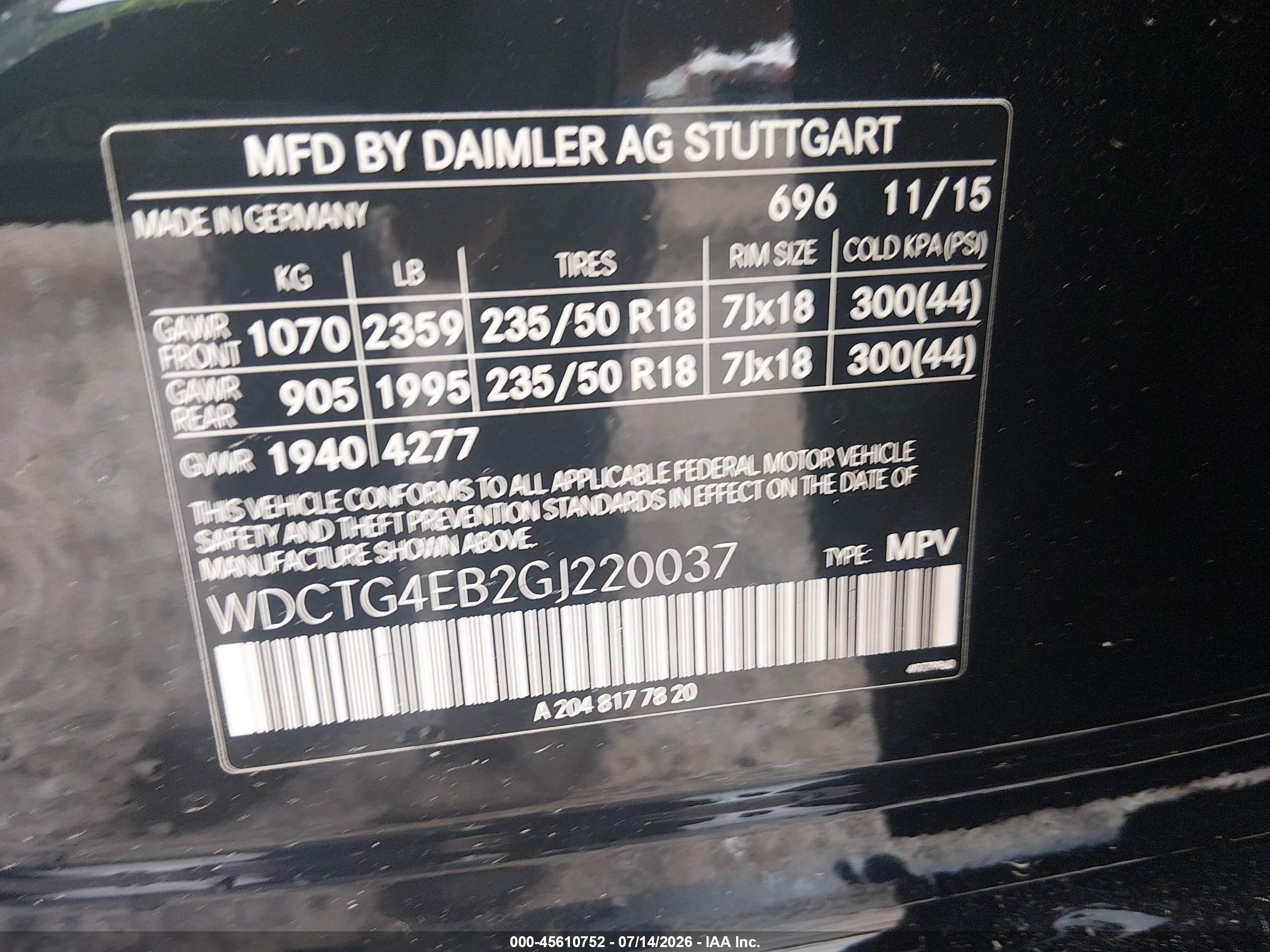 2016 MERCEDES-BENZ GLA 250 GLA250
