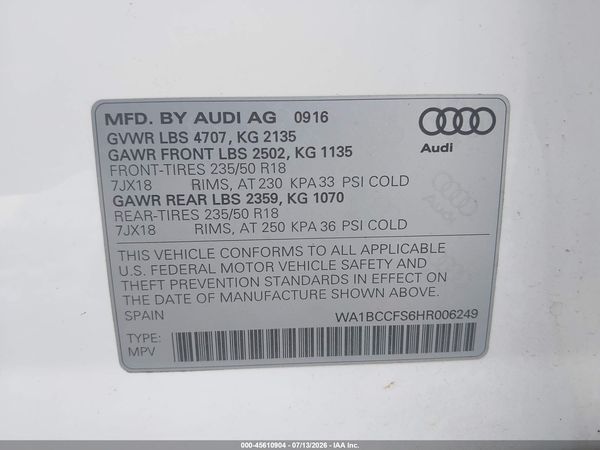 2017 AUDI Q3 2.0T PREMIUM