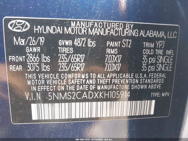 2019 HYUNDAI SANTA FE SE