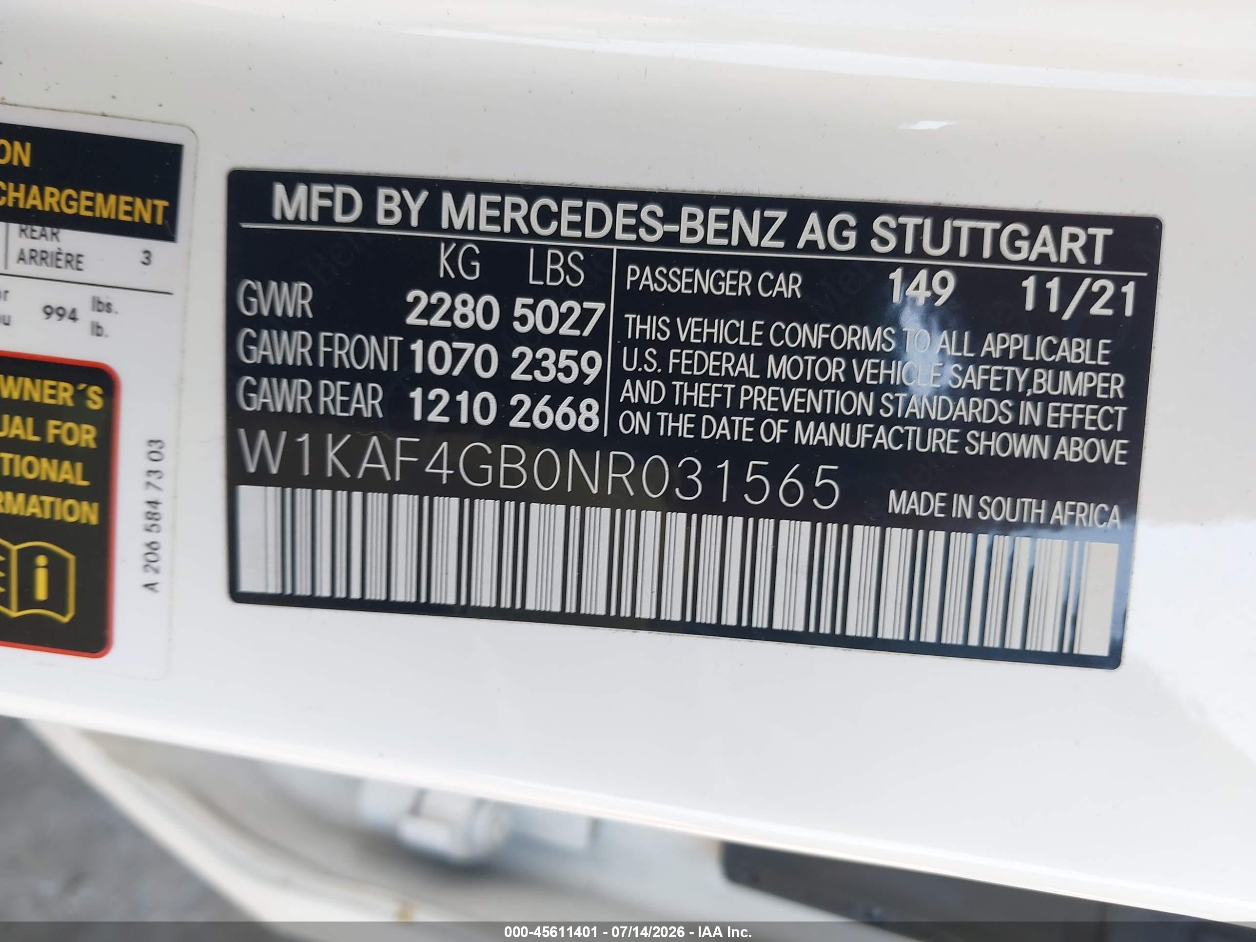 2022 MERCEDES-BENZ C 300 SEDAN