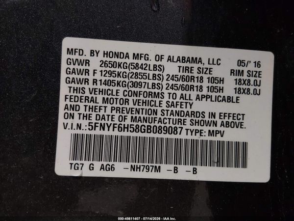 2016 HONDA PILOT EX-L