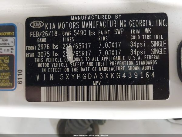 2019 KIA SORENTO 2.4L LX