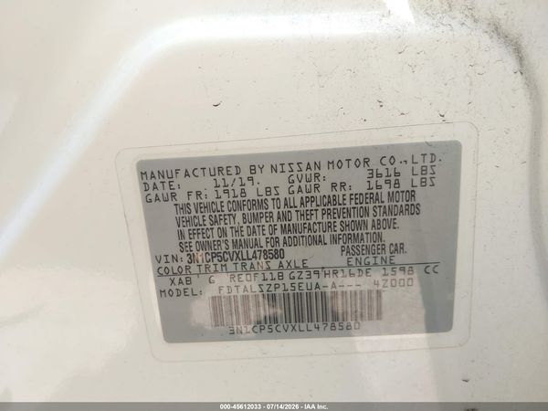 2020 NISSAN KICKS SV XTRONIC CVT — I9