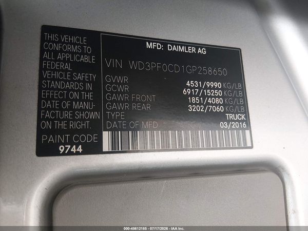 2016 MERCEDES-BENZ SPRINTER 3500 HIGH ROOF