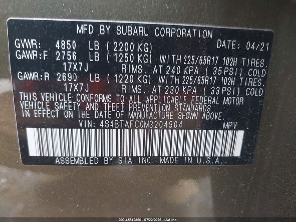 2021 SUBARU OUTBACK PREMIUM