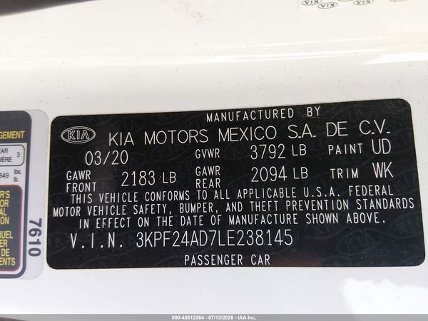 2020 KIA FORTE LXS