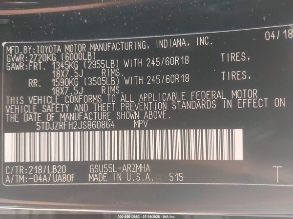 2018 TOYOTA HIGHLANDER XLE