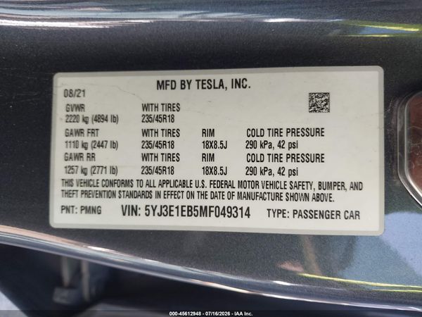 2021 TESLA MODEL 3