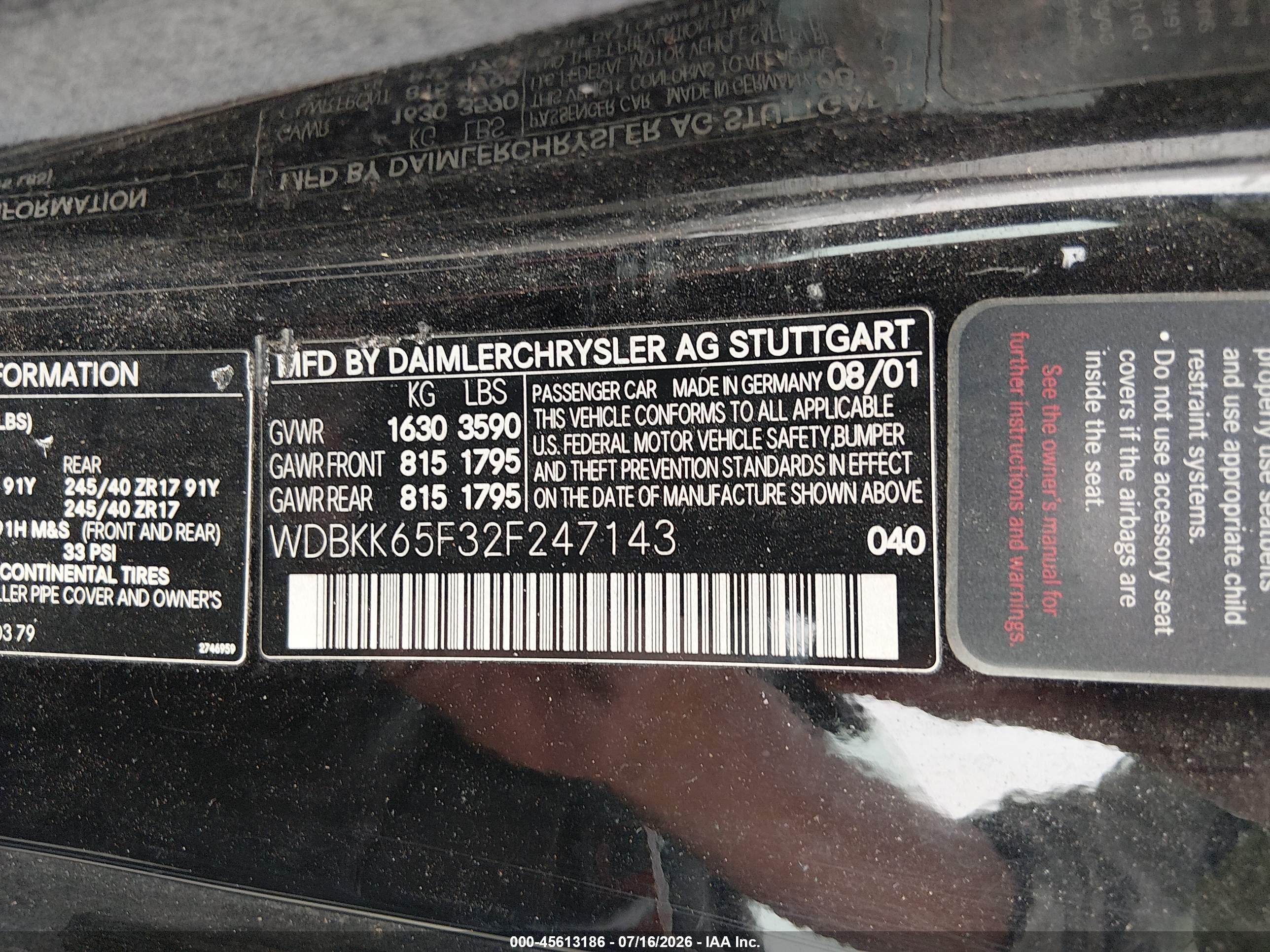 2002 MERCEDES-BENZ SLK 320 SLK320