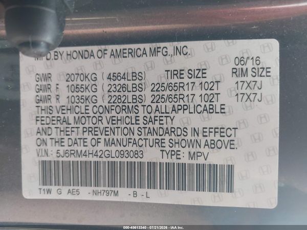 2016 HONDA CR-V SE