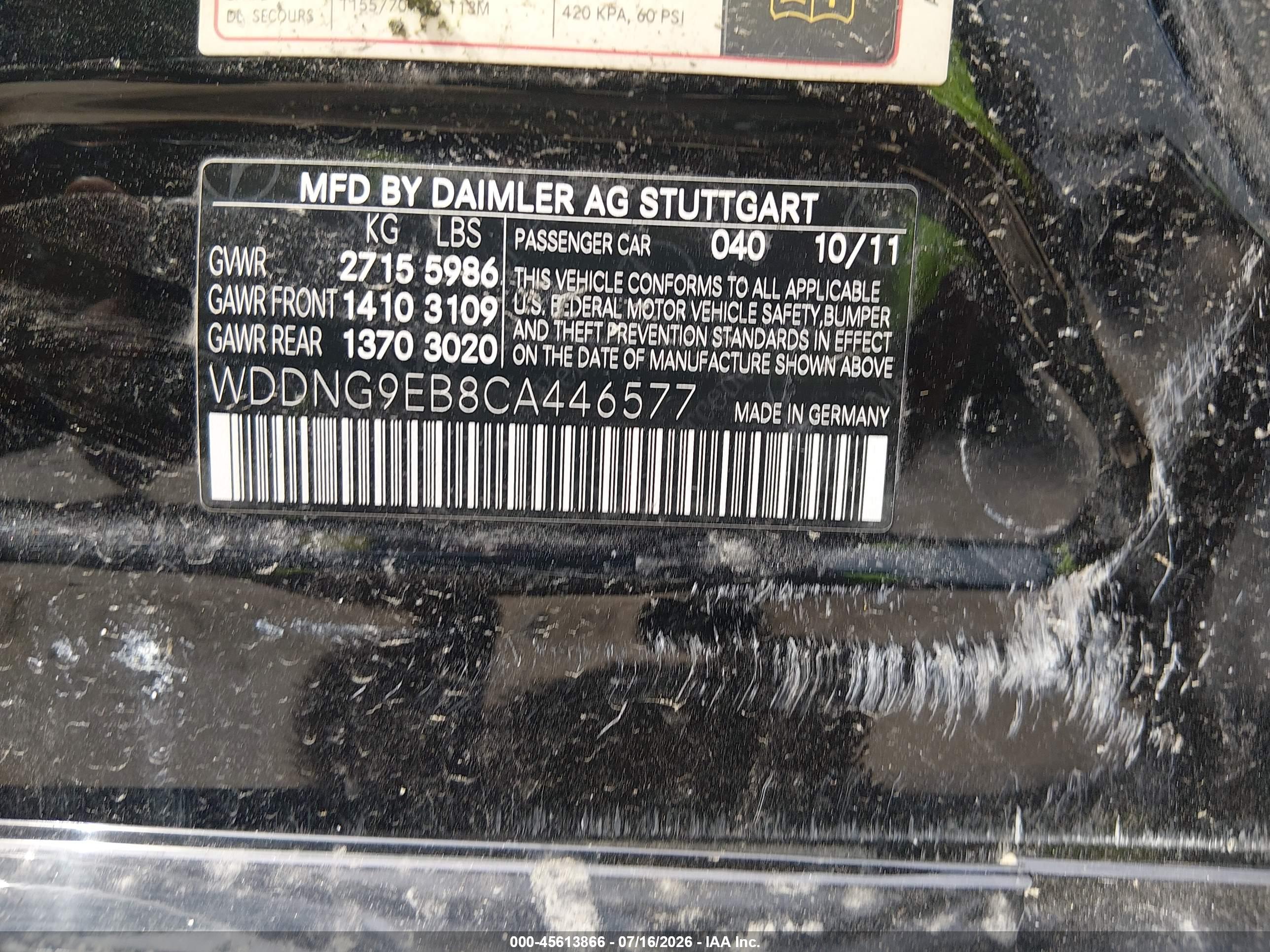 2012 MERCEDES-BENZ S 550 4MATIC