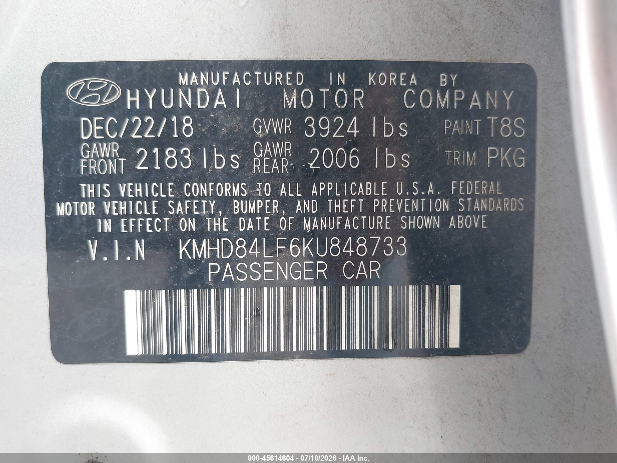 2019 HYUNDAI ELANTRA