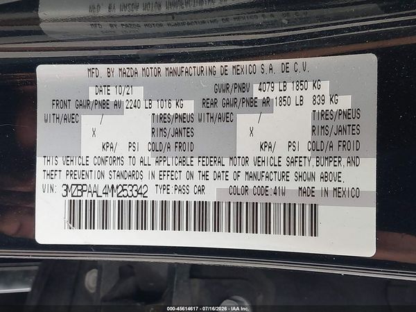 2021 MAZDA MAZDA3 2.5 S