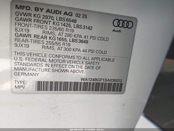 2025 AUDI Q6 E-TRON PREMIUM PLUS QUATTRO