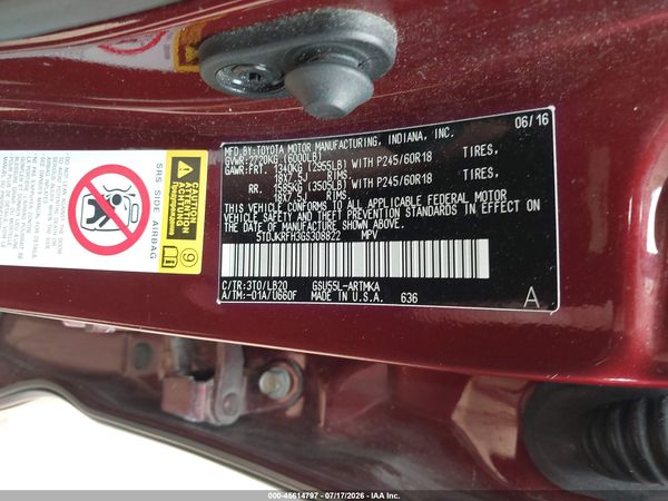 2016 TOYOTA HIGHLANDER XLE V6