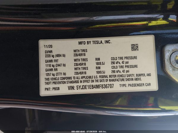 2021 TESLA MODEL 3 LONG RANGE