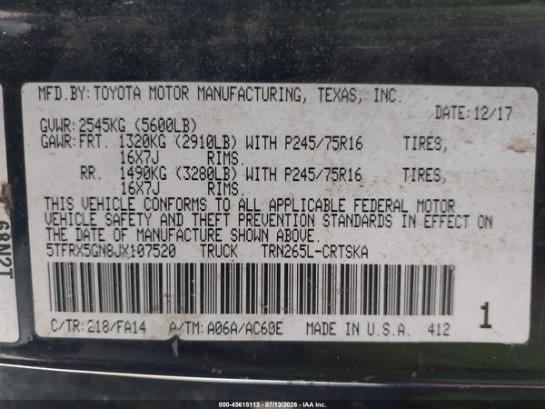 2018 TOYOTA TACOMA SR