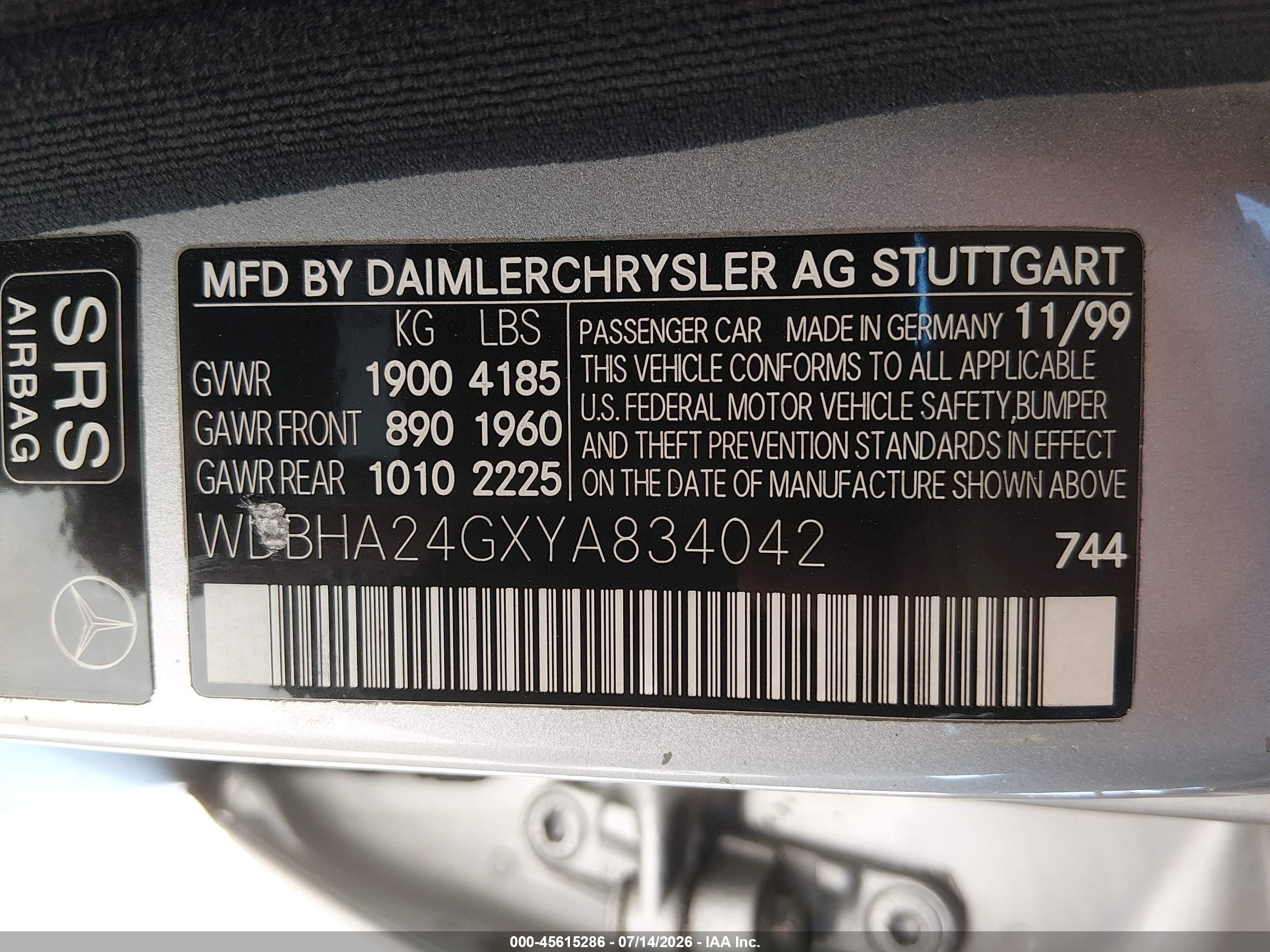 2000 MERCEDES-BENZ C 230 C230