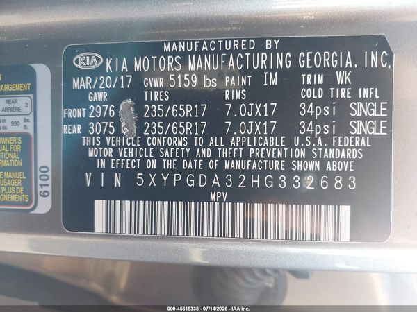 2017 KIA SORENTO 2.4L LX