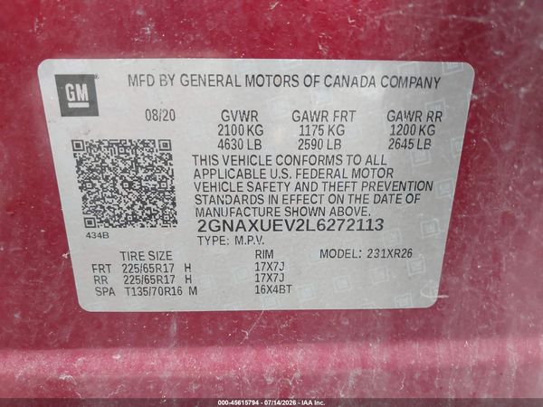 2020 CHEVROLET EQUINOX AWD LT 1.5L TURBO — I9